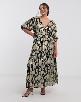 Black and Gold Jacquard Maxi Dress