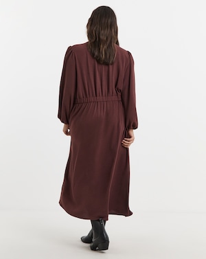 Burgundy Cinched Waist Midi Dress - Image 2