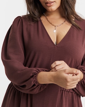 Burgundy Cinched Waist Midi Dress - Image 4