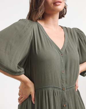 Simply Be Khaki Crinkle Midi Dress - Image 3
