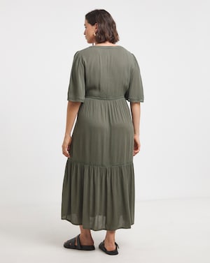 Simply Be Khaki Crinkle Midi Dress - Image 4
