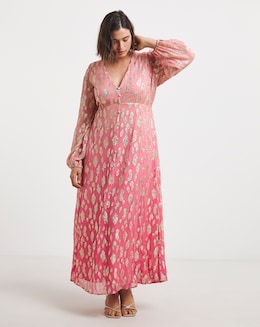 Pink Ombre Jacquard Maxi Dress