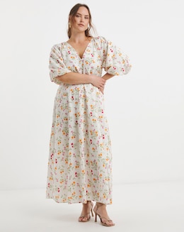 Floral Print Broderie Midi Dress