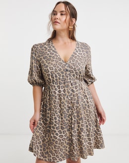 Leopard Print Button Through Skater Dress