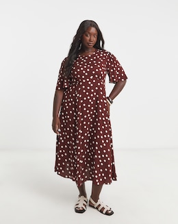 Chocolate Spot Print Viscose Midi Dress