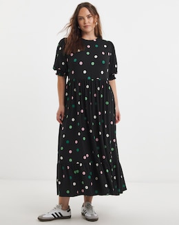 Spot Print Supersoft Tiered Midi Dress