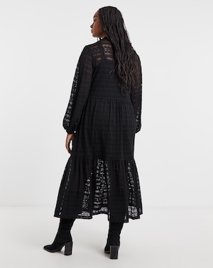 Black Tiered Lace Midi Dress - Image 4
