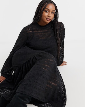 Black Tiered Lace Midi Dress - Image 2