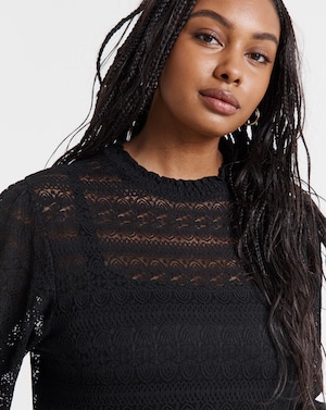 Black Tiered Lace Midi Dress - Image 3