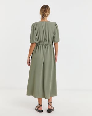 Cinched Waist Midi Dress With Pockets - Image 2