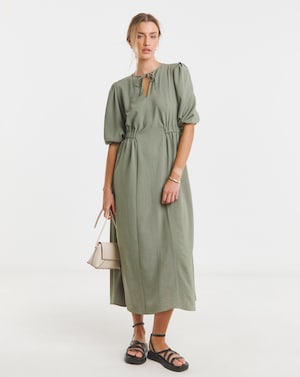 Cinched Waist Midi Dress With Pockets - Image 6