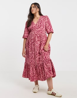 Pink Zebra Print Wrap Front Midi Dress