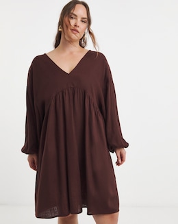 Simply be Chocolate Linen Blend Smock Dress