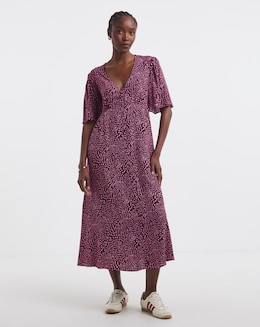 Berry Print Spun Viscose Button Up Midi Dress