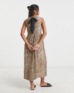 Animal Printed Waffle Tie Back Midi Dress
