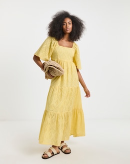 Yellow Broderie Maxi Dress