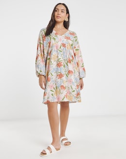 Simply Be Floral Printed Linen Blend Smock Dress