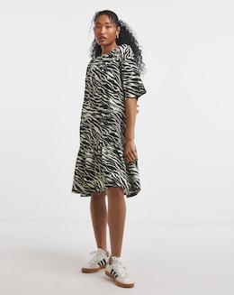 Simply Be Zebra Print Textured Jersey Drop Hem Smock Dress