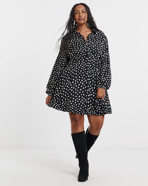 Black Print Shirt Dress With Cinch Waist - Image 1