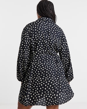 Black Print Shirt Dress With Cinch Waist - Image 3