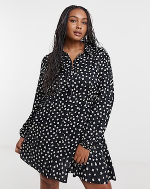 Black Print Shirt Dress With Cinch Waist - Image 2