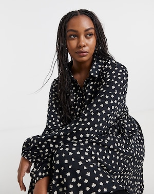 Black Print Shirt Dress With Cinch Waist - Image 4