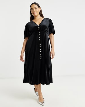 Black Velour Button Through Midaxi Dress - Image 3