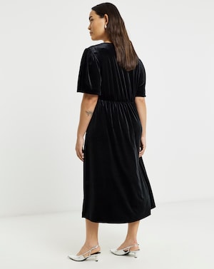 Black Velour Button Through Midaxi Dress - Image 2