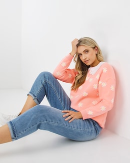 Collar Jumper with Daisy Embroidery
