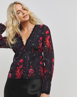 Hope &amp; Ivy Floral Print Button Detail Blouse