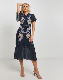 Hope &amp; Ivy Embroidered Dobby Midi Dress