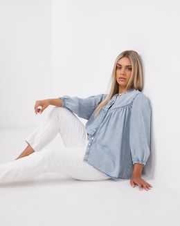 Lyocell 3/4 Sleeve Smock Blouse
