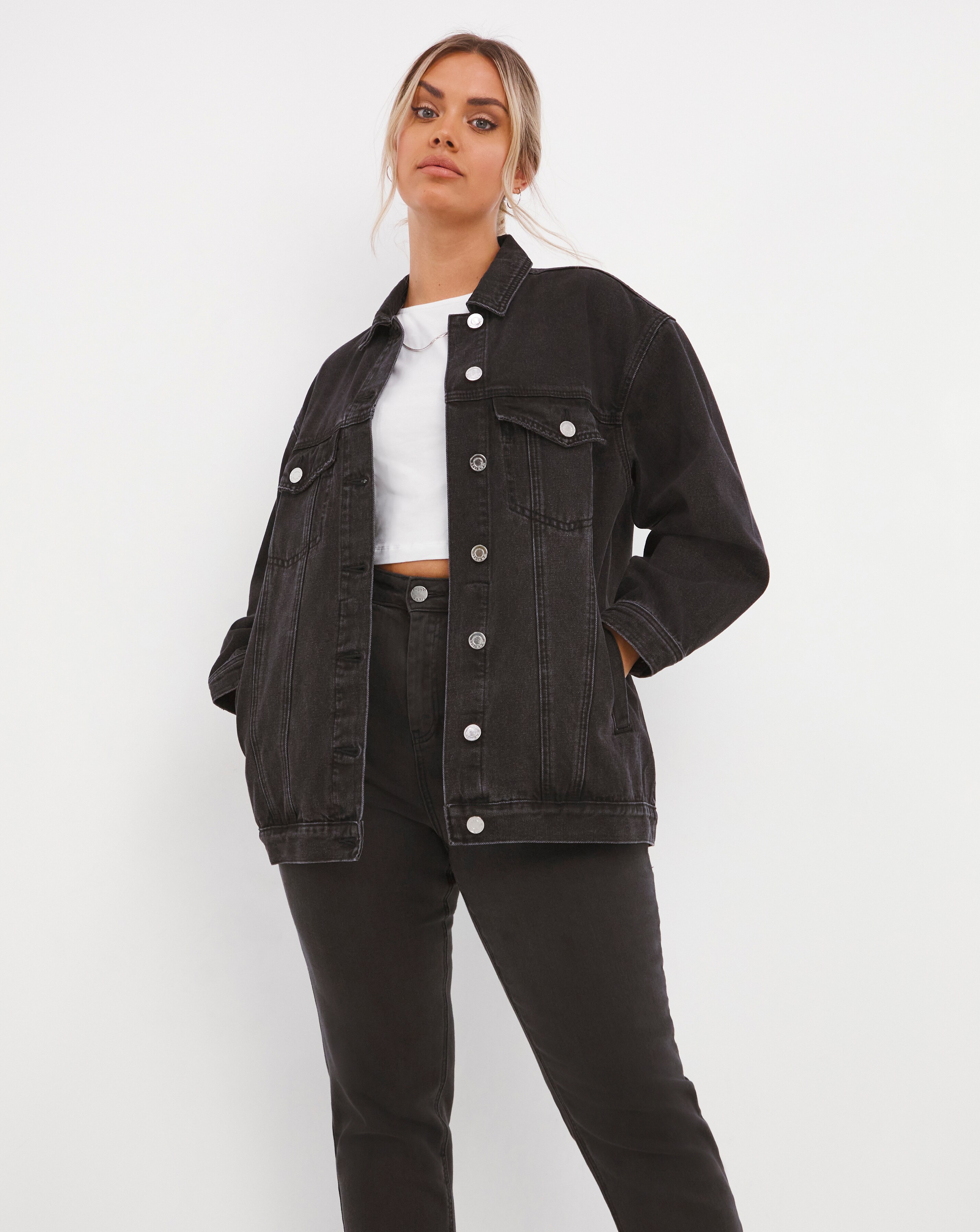 black co ord washed oversized denim jacket