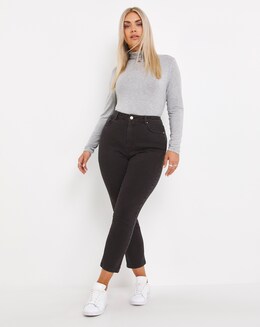 Washed Black Lara Slim Mom Jeans