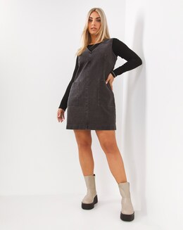 Washed Black Denim Pinafore Dress
