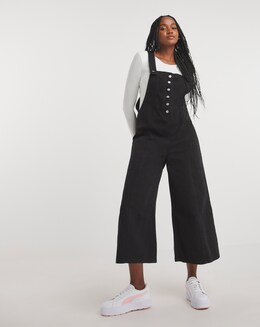 Button Front Wide Leg Romper Dungaree
