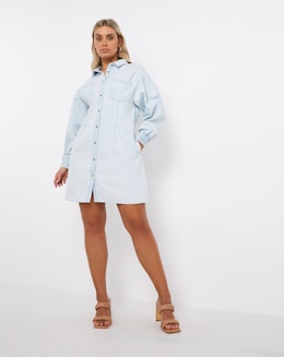 Waist Cinch Denim Shirt Dress