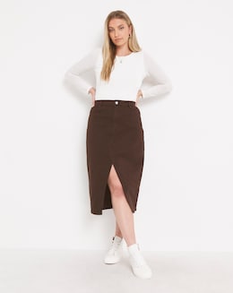 Chocolate Midi Split Hem Skirt