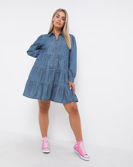 Mid Blue Tiered Swing Dress