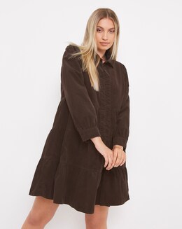 Chocolate Cord Tiered Swing Dress