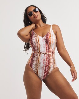 Zagora Underwired Belted High Leg Snake Print Swimsuit