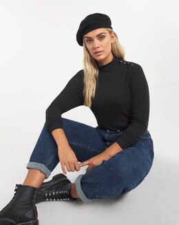 Button Trim High Neck Top