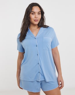 Figleaves Picot Trim Button Through Pyjama Shortie Set
