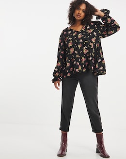 Reversible Long Sleeve Tiered Smock Top &amp; Matching Scrunchie