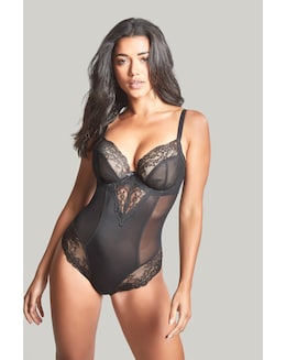 Panache Ana Plunge Wired Lace Body Black