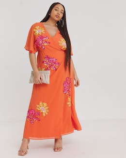Maya Curve Embellished Wrap Maxi Dress