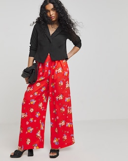 Twisted Wunder Red Floral Wide Pleat Pull On Trouser