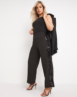 Black Sequin Side Panel Wide Leg Trouser