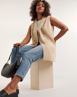Stone Sleeveless Double Breasted Relaxed Blazer