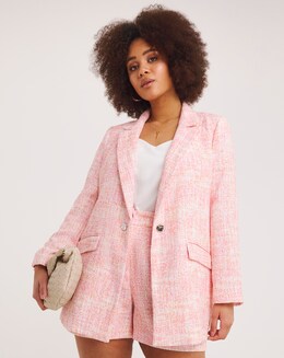 Pink And Orange Mix Edge To Edge Boucle Blazer